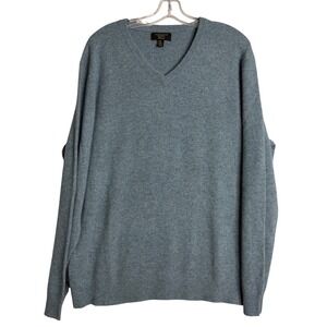 Club Room 100% Cashmere V Neck Sweater Mens XL Blue Quiet Luxury Preppy Knit
